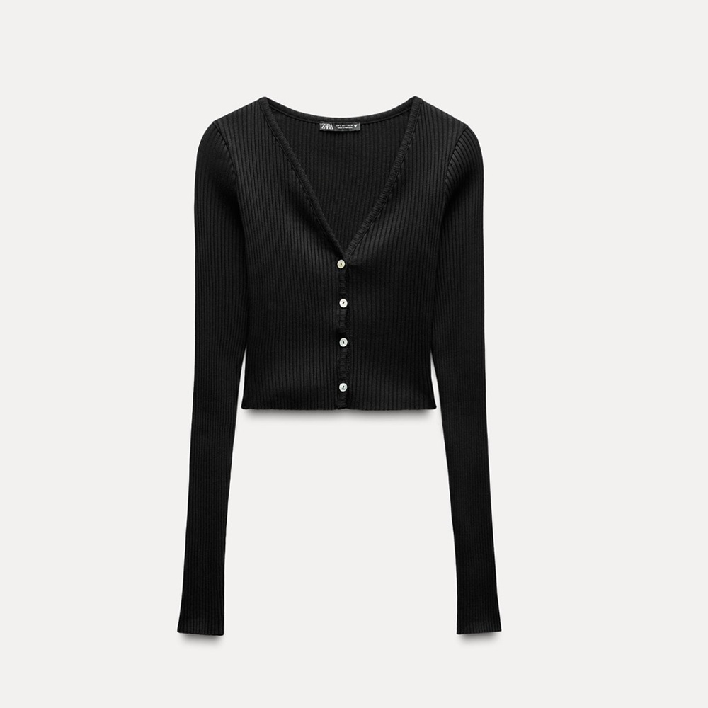 Zara Black Ribbed Knit Top